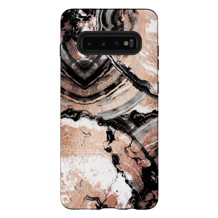 Galaxy S10 plus StrongFit Rose gold geode marble by Oana 