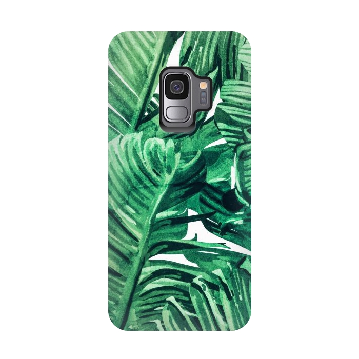 Galaxy S9 StrongFit Tropical State of Mind | Watercolor Palm Banana Leaves Painting | Botanical Jungle Bohemian Plants by Uma Prabhakar Gokhale