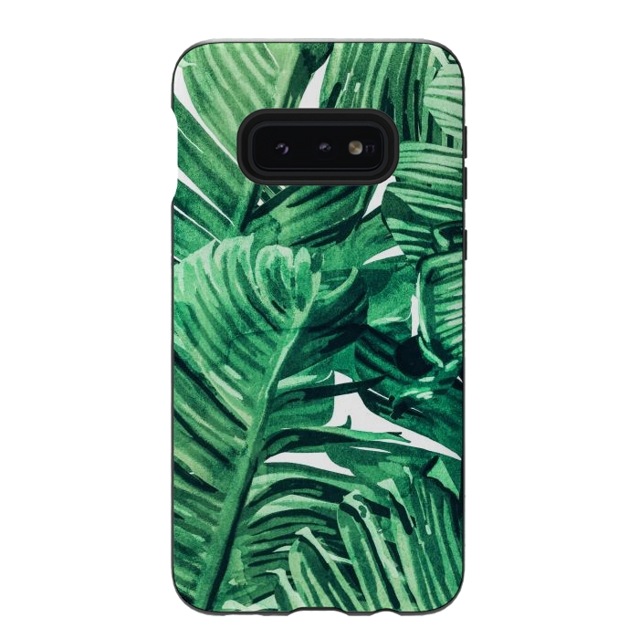 Galaxy S10e StrongFit Tropical State of Mind | Watercolor Palm Banana Leaves Painting | Botanical Jungle Bohemian Plants by Uma Prabhakar Gokhale