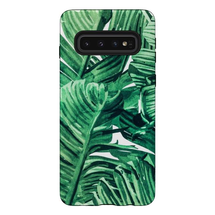 Galaxy S10 StrongFit Tropical State of Mind | Watercolor Palm Banana Leaves Painting | Botanical Jungle Bohemian Plants by Uma Prabhakar Gokhale