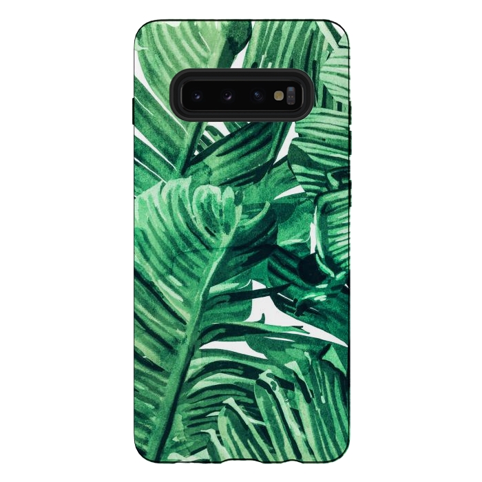 Galaxy S10 plus StrongFit Tropical State of Mind | Watercolor Palm Banana Leaves Painting | Botanical Jungle Bohemian Plants by Uma Prabhakar Gokhale