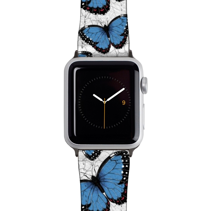 Watch 42mm / 44mm Strap PU leather Blue morpho butterflies by Katerina Kirilova