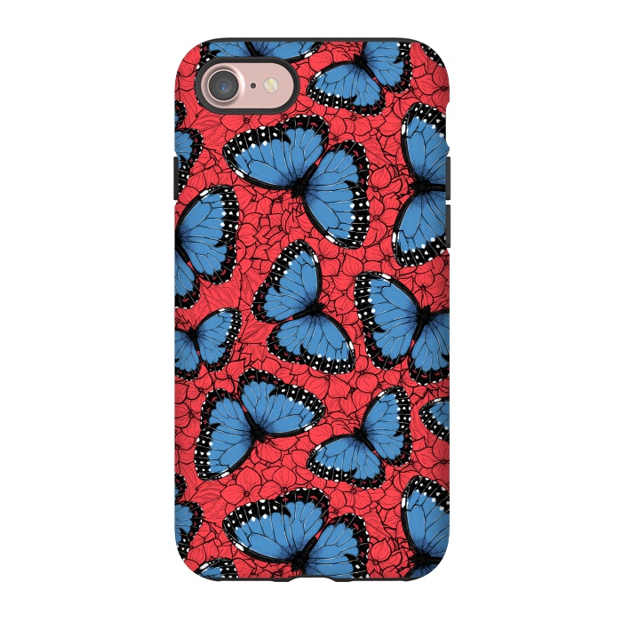 iPhone 7 StrongFit Blue Morpho butterfly on red hydrangea by Katerina Kirilova