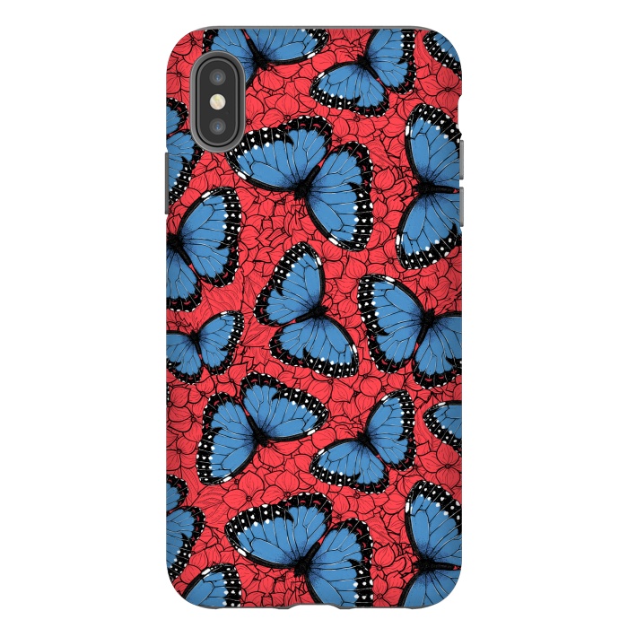 iPhone Xs Max StrongFit Blue Morpho butterfly on red hydrangea by Katerina Kirilova