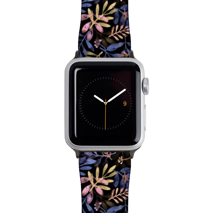 Watch 42mm / 44mm Strap PU leather colorful branches on a black background by Alena Ganzhela