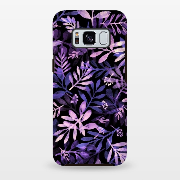 Galaxy S8 plus StrongFit purple branches on a black background by Alena Ganzhela