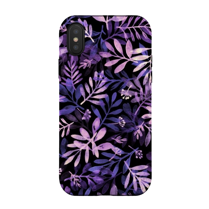 iPhone Xs / X StrongFit purple branches on a black background by Alena Ganzhela