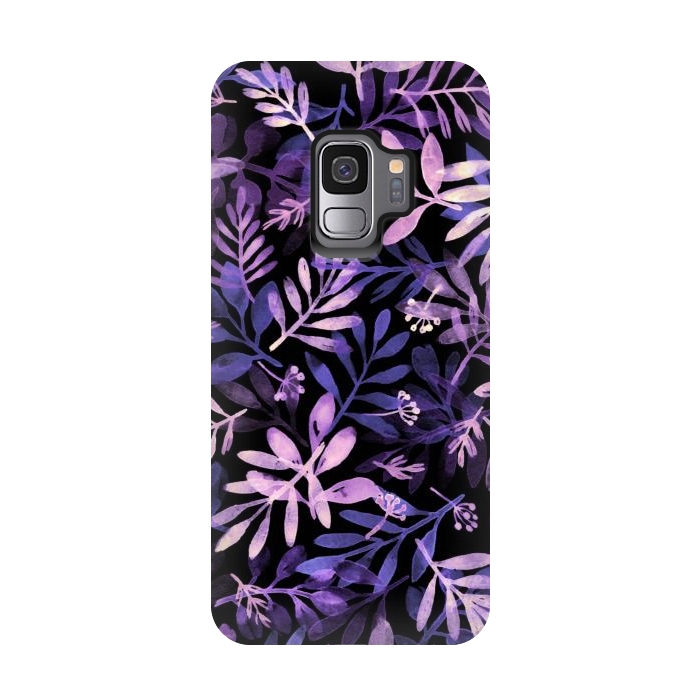Galaxy S9 StrongFit purple branches on a black background by Alena Ganzhela