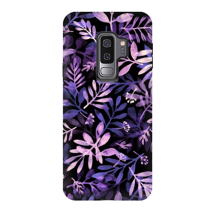 Galaxy S9 plus StrongFit purple branches on a black background by Alena Ganzhela