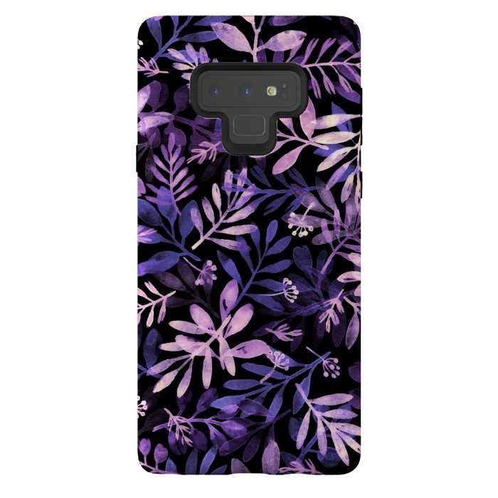 Galaxy Note 9 StrongFit purple branches on a black background by Alena Ganzhela