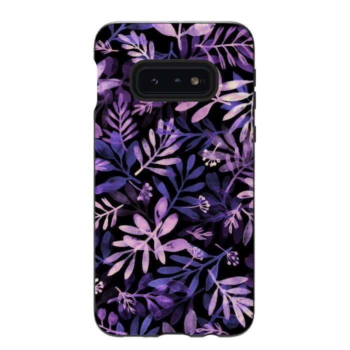 Galaxy S10e StrongFit purple branches on a black background by Alena Ganzhela