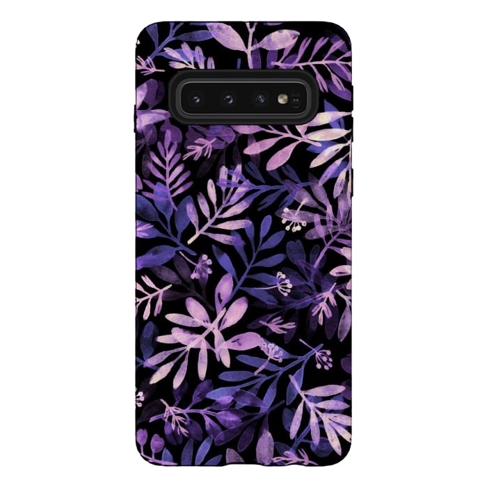 Galaxy S10 StrongFit purple branches on a black background by Alena Ganzhela