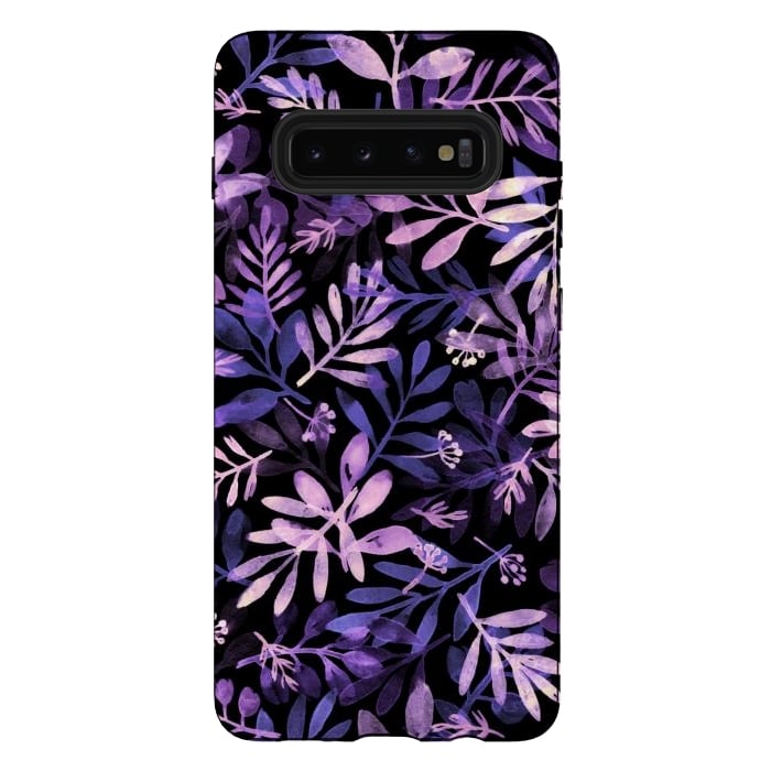 Galaxy S10 plus StrongFit purple branches on a black background by Alena Ganzhela
