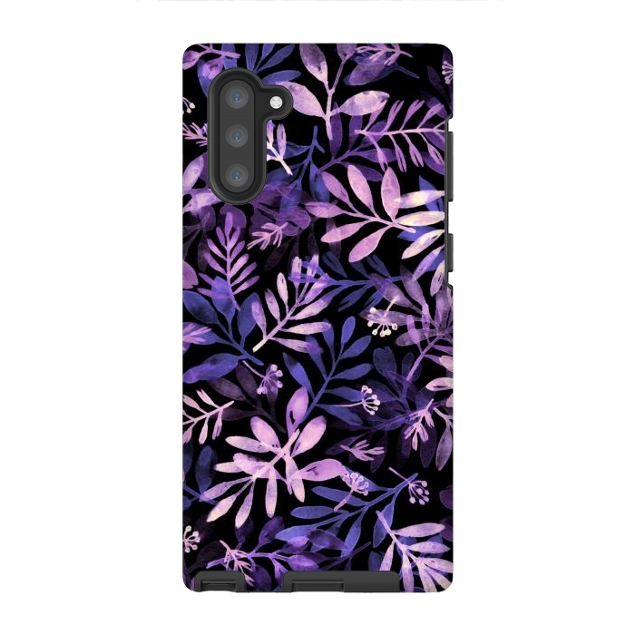 Galaxy Note 10 StrongFit purple branches on a black background by Alena Ganzhela