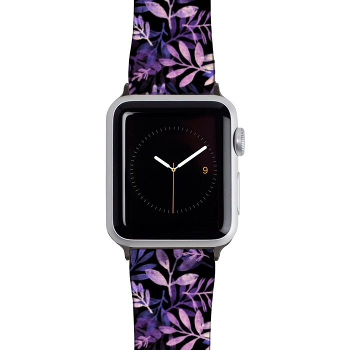 Watch 42mm / 44mm Strap PU leather purple branches on a black background by Alena Ganzhela