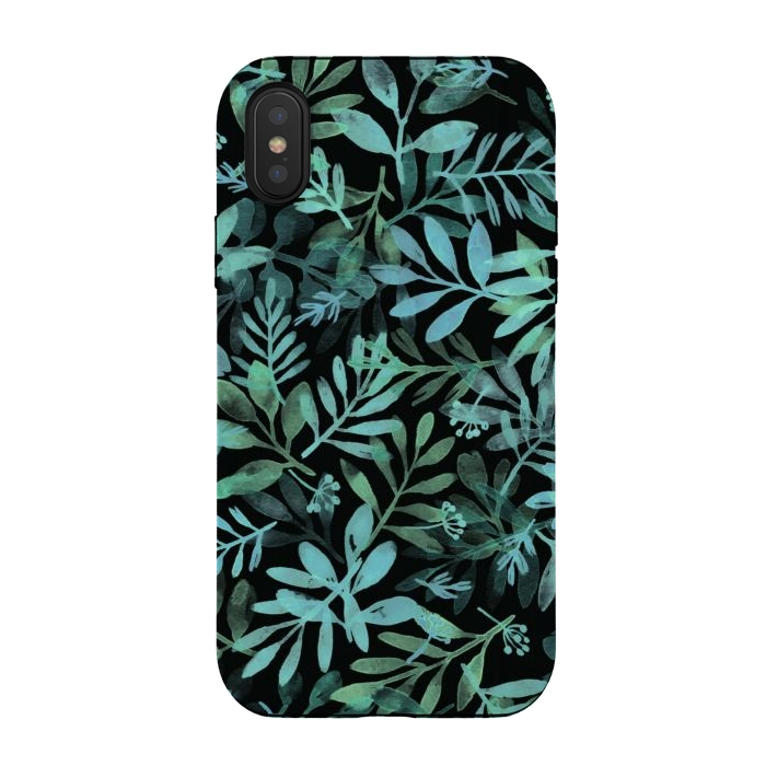 iPhone Xs / X StrongFit emerald branches on a black background by Alena Ganzhela