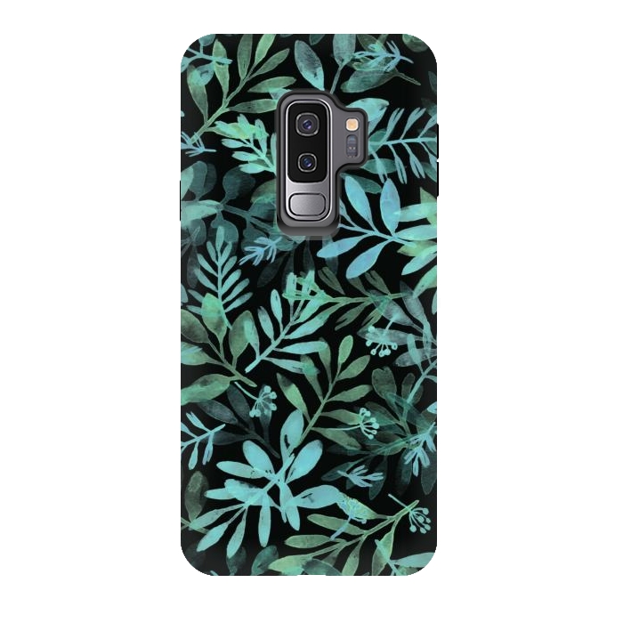 Galaxy S9 plus StrongFit emerald branches on a black background by Alena Ganzhela