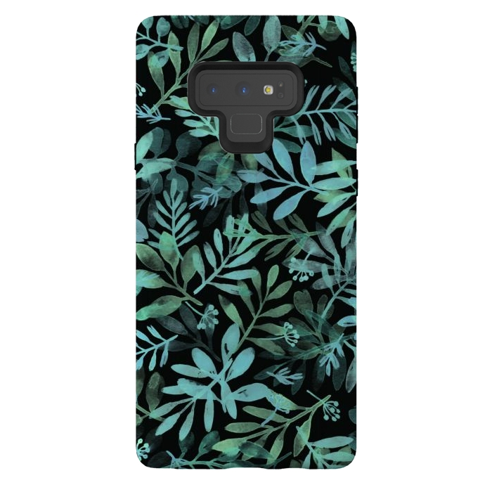 Galaxy Note 9 StrongFit emerald branches on a black background by Alena Ganzhela