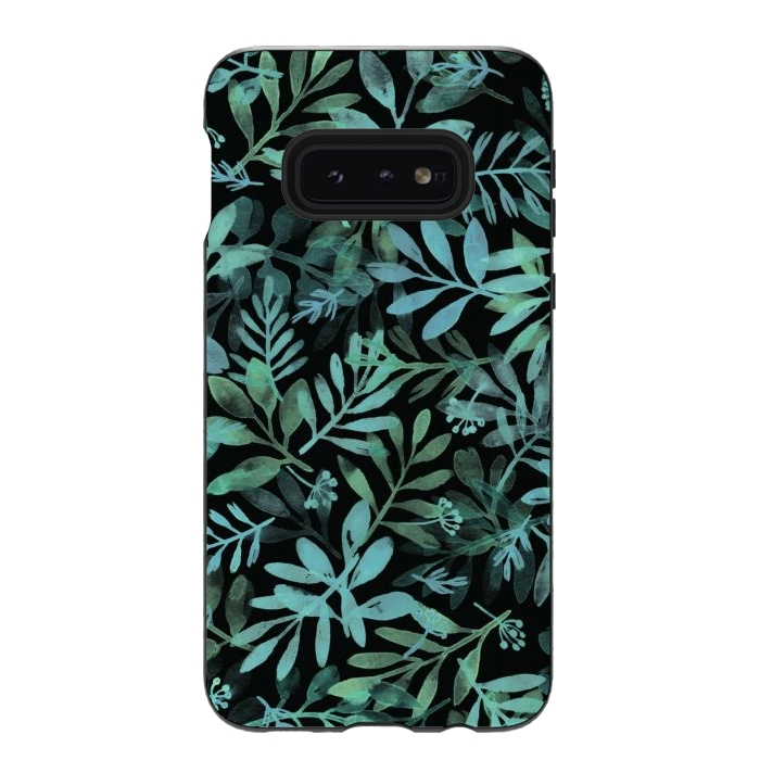 Galaxy S10e StrongFit emerald branches on a black background by Alena Ganzhela