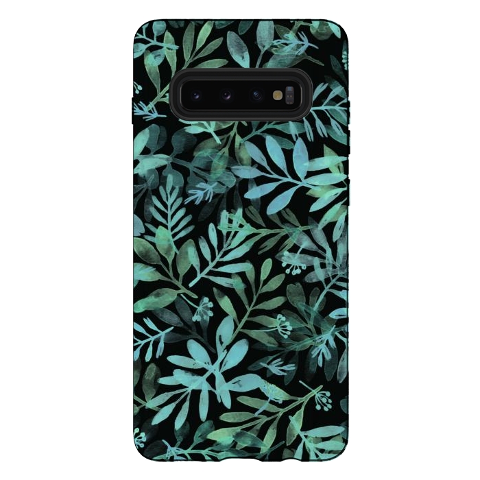 Galaxy S10 plus StrongFit emerald branches on a black background by Alena Ganzhela