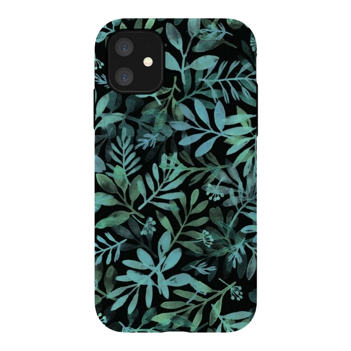 iPhone 11 StrongFit emerald branches on a black background by Alena Ganzhela