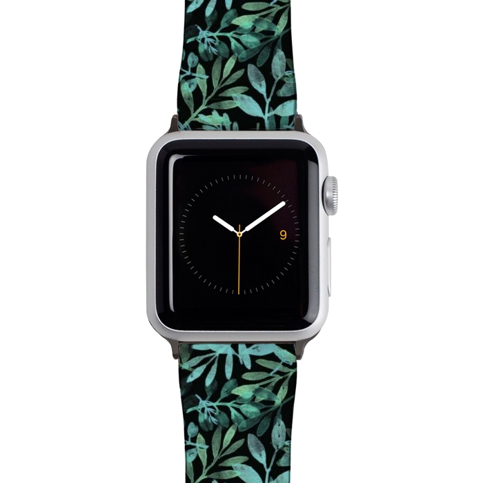 Watch 38mm / 40mm Strap PU leather emerald branches on a black background by Alena Ganzhela
