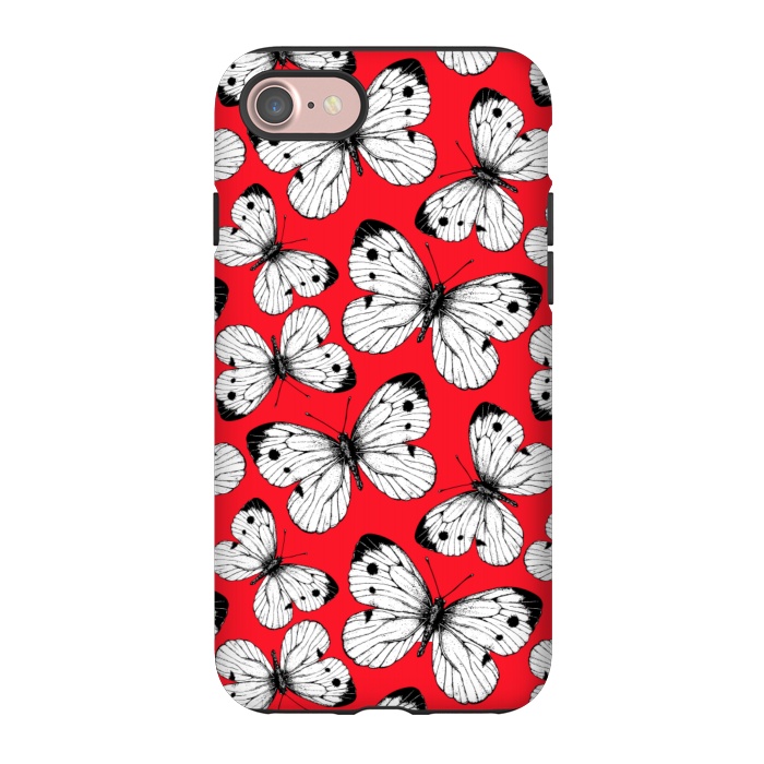 iPhone 7 StrongFit Cabbage butterfly pattern on red by Katerina Kirilova