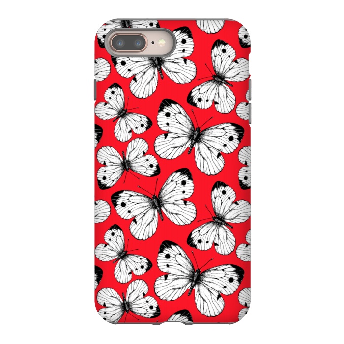 iPhone 7 plus StrongFit Cabbage butterfly pattern on red by Katerina Kirilova