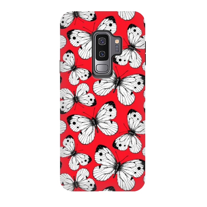 Galaxy S9 plus StrongFit Cabbage butterfly pattern on red by Katerina Kirilova