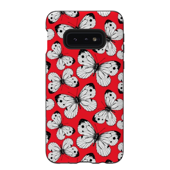 Galaxy S10e StrongFit Cabbage butterfly pattern on red by Katerina Kirilova