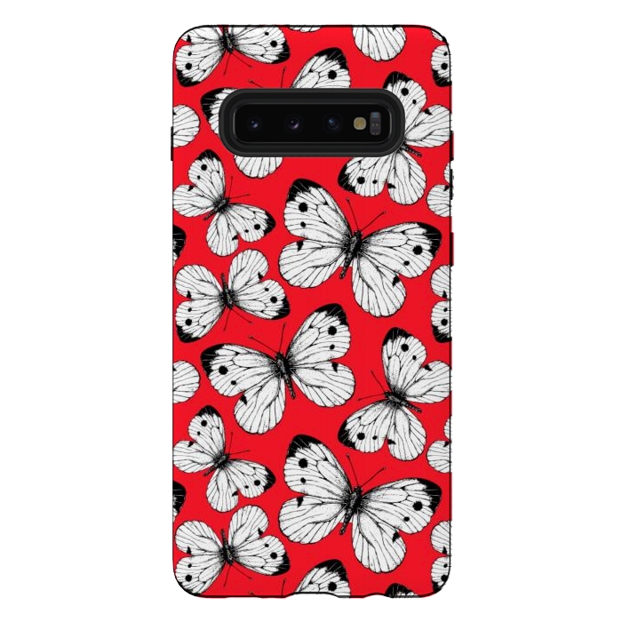 Galaxy S10 plus StrongFit Cabbage butterfly pattern on red by Katerina Kirilova