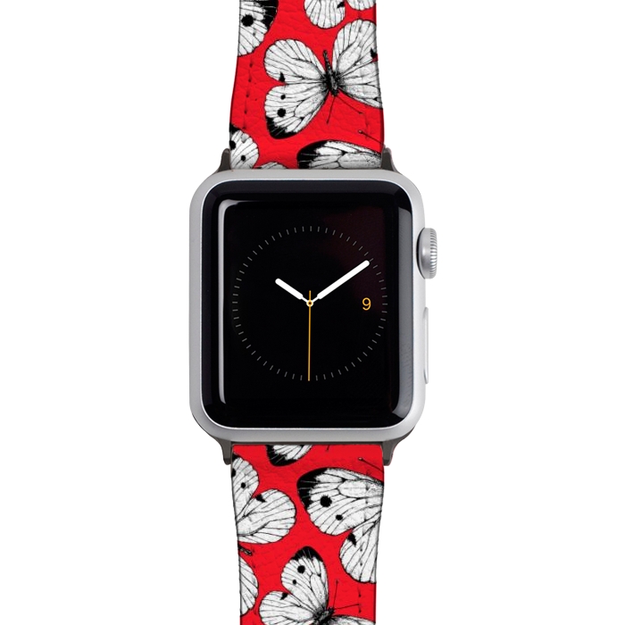 Watch 38mm / 40mm Strap PU leather Cabbage butterfly pattern on red by Katerina Kirilova