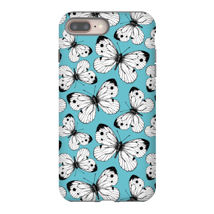 iPhone 7 plus StrongFit Cabbage butterfly pattern on blue by Katerina Kirilova