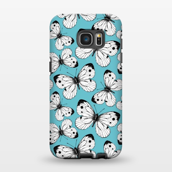 Galaxy S7 EDGE StrongFit Cabbage butterfly pattern on blue by Katerina Kirilova