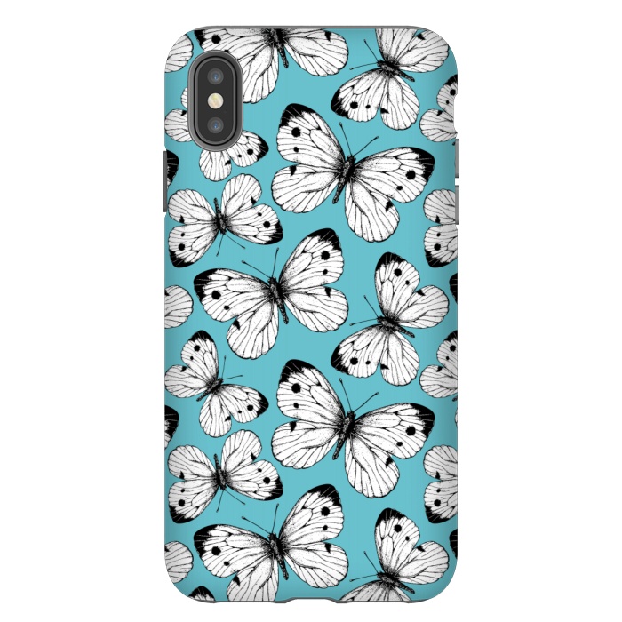 iPhone Xs Max StrongFit Cabbage butterfly pattern on blue by Katerina Kirilova