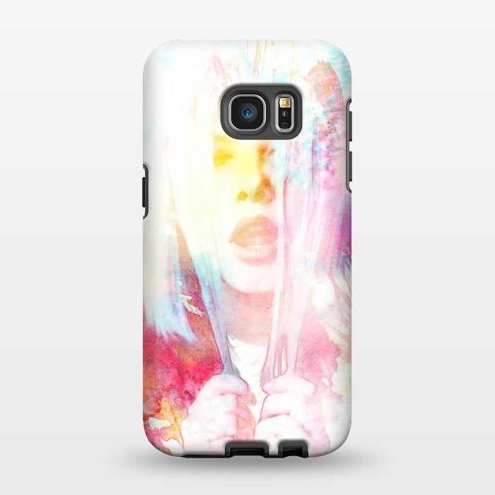 Galaxy S7 EDGE StrongFit Rainbow watercolor fashion portrait by Oana 