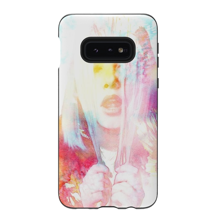 Galaxy S10e StrongFit Rainbow watercolor fashion portrait by Oana 