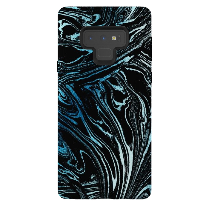 Galaxy Note 9 StrongFit Metallic blue marble stripes by Oana 