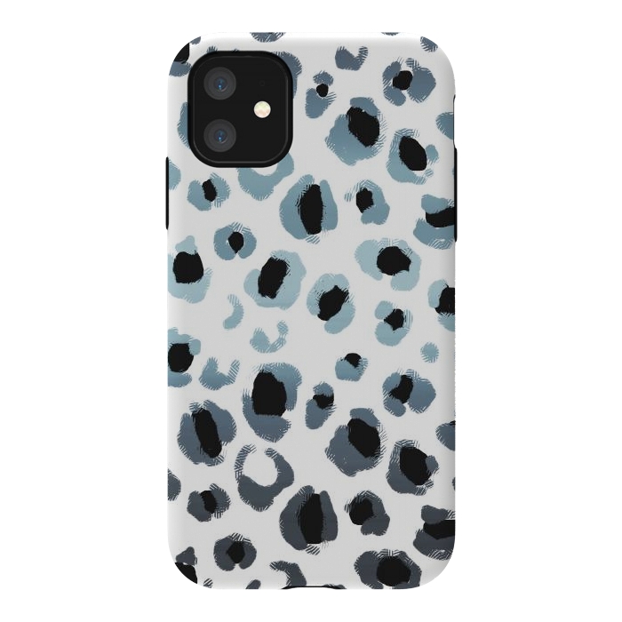iPhone 11 StrongFit Blue silver leopard spots by Oana 