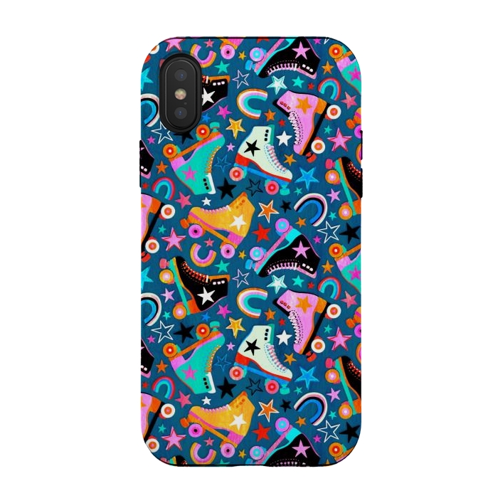 iPhone Xs / X StrongFit Retro Rainbow Roller Skates and Stars by Micklyn Le Feuvre