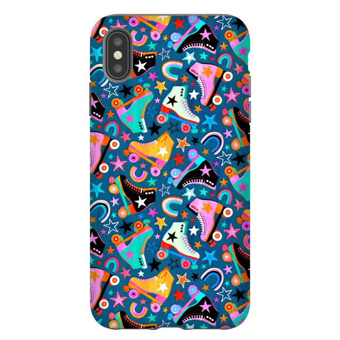iPhone Xs Max StrongFit Retro Rainbow Roller Skates and Stars by Micklyn Le Feuvre
