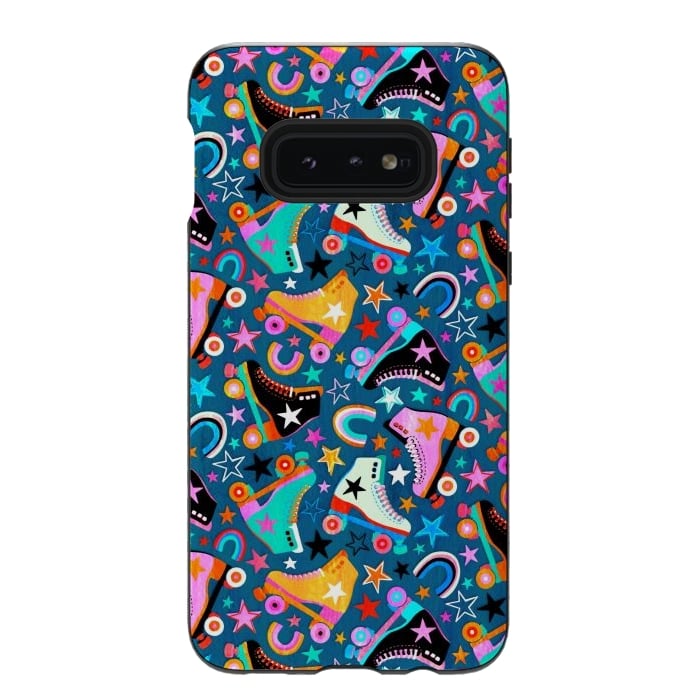 Galaxy S10e StrongFit Retro Rainbow Roller Skates and Stars by Micklyn Le Feuvre