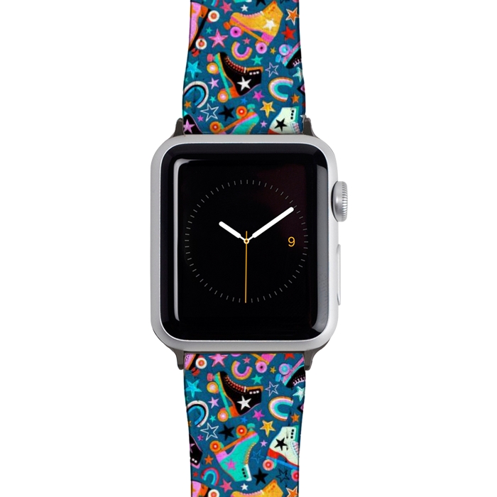Watch 42mm / 44mm Strap PU leather Retro Rainbow Roller Skates and Stars by Micklyn Le Feuvre