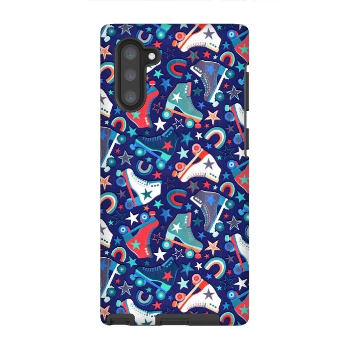 Galaxy Note 10 StrongFit Red, White and Blue Retro Roller Skates by Micklyn Le Feuvre