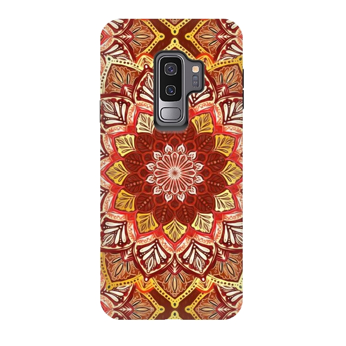 Galaxy S9 plus StrongFit Boho Mandala in Rust Red and Faux Gold by Micklyn Le Feuvre