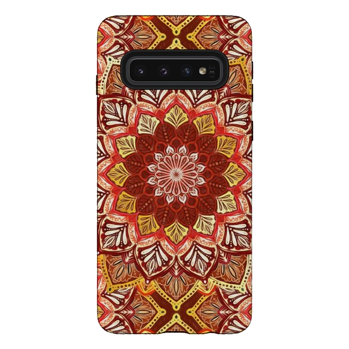 Galaxy S10 StrongFit Boho Mandala in Rust Red and Faux Gold by Micklyn Le Feuvre