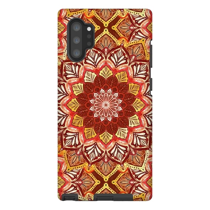 Galaxy Note 10 plus StrongFit Boho Mandala in Rust Red and Faux Gold by Micklyn Le Feuvre
