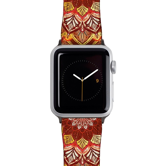 Watch 38mm / 40mm Strap PU leather Boho Mandala in Rust Red and Faux Gold by Micklyn Le Feuvre