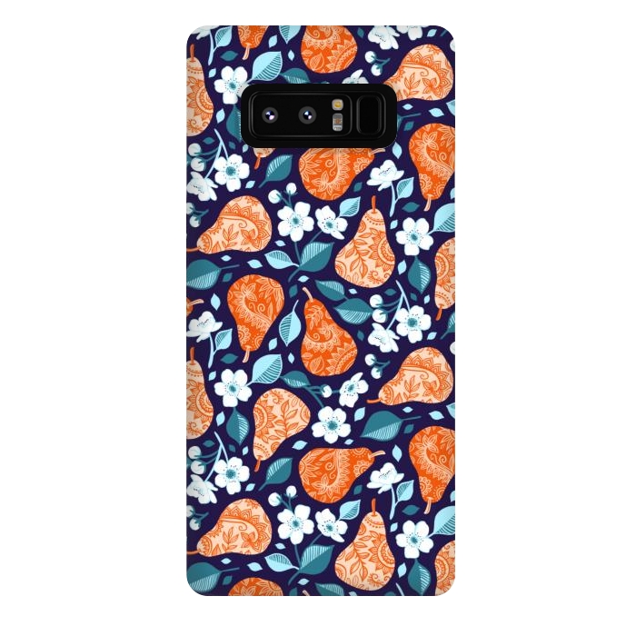Galaxy Note 8 StrongFit Cheerful Pears in Orange on Navy Blue by Micklyn Le Feuvre