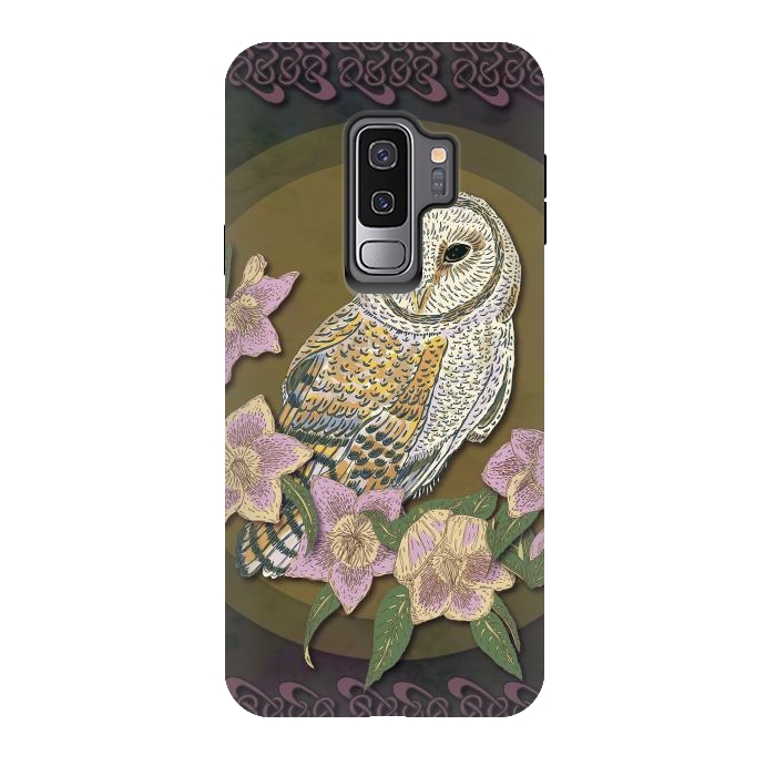 Galaxy S9 plus StrongFit Owl & Hellebore by Lotti Brown